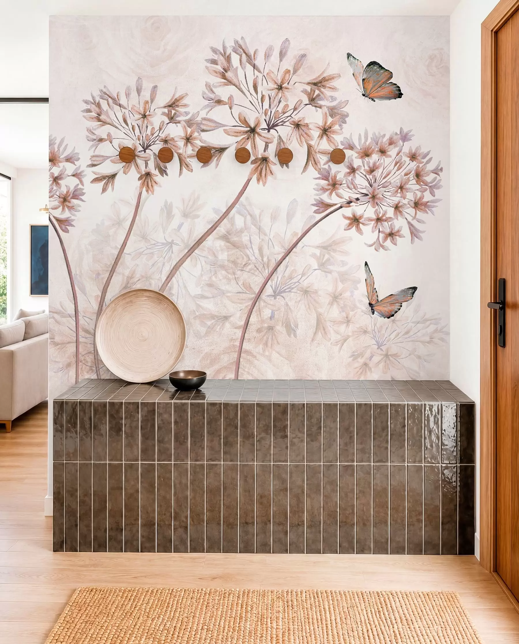 murales de pared Planta, flor y azul en colores marrones u35495v1