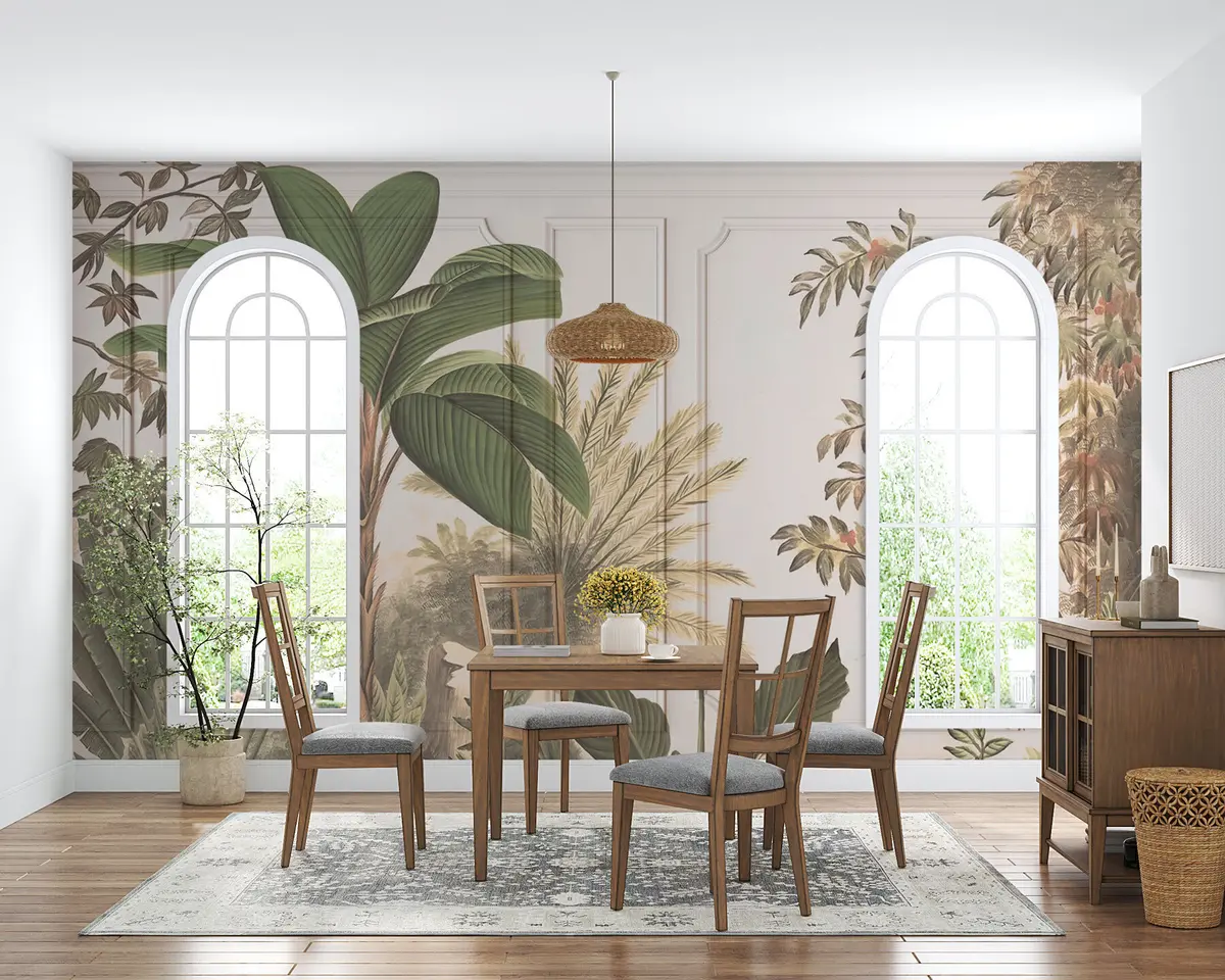 murales de pared Interior moderno y clásico en blanco con paneles moldeados en las paredes u98199