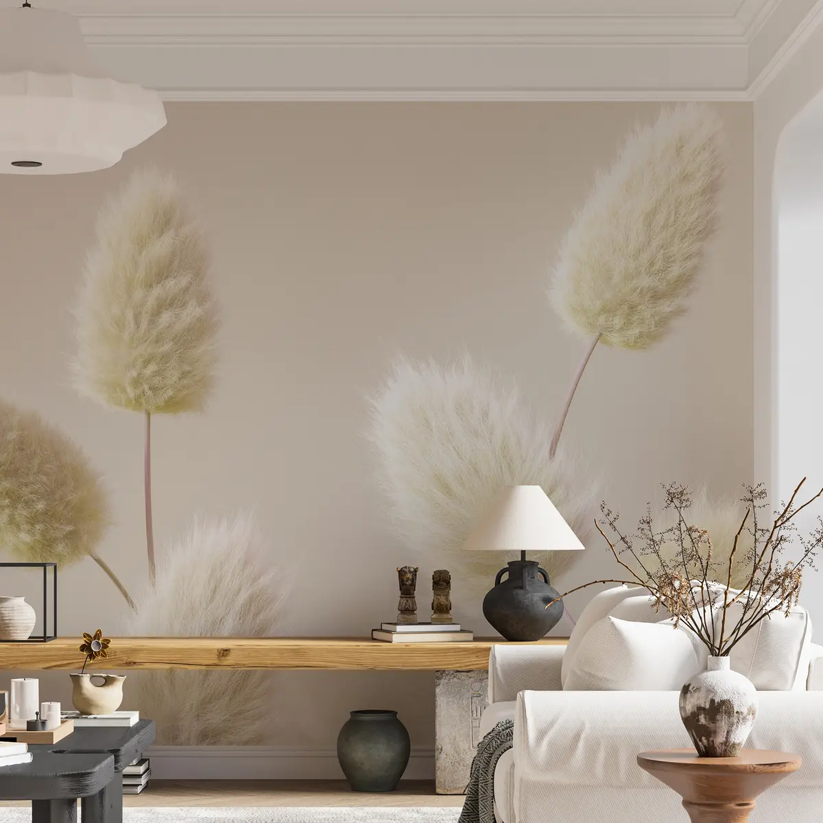 murales de pared Flores secas beige de moda en estilo boho u98432v1