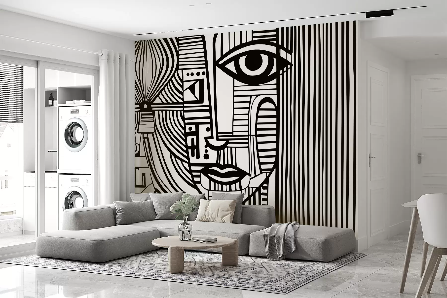 murales de pared Rostro abstracto en blanco y negro u98714