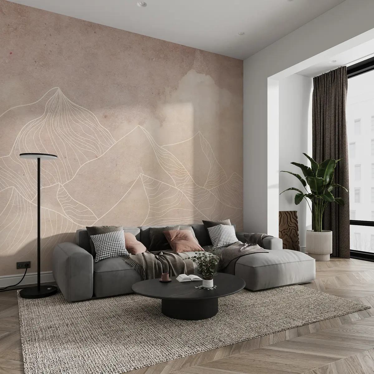 murales de pared Textura grunge con montañas abstractas, color beige, arte temático de la naturaleza u98839