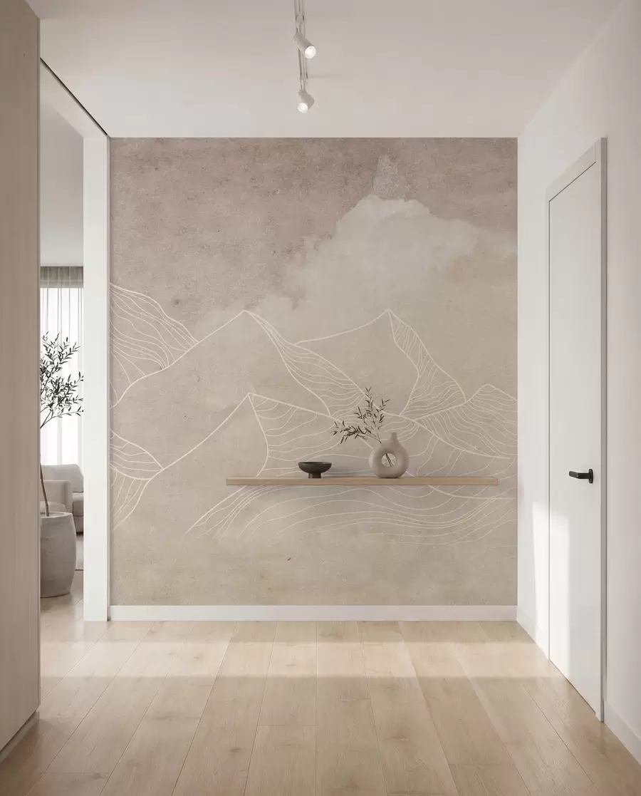 murales de pared Textura grunge con montañas abstractas, color beige, arte temático de la naturaleza u98839