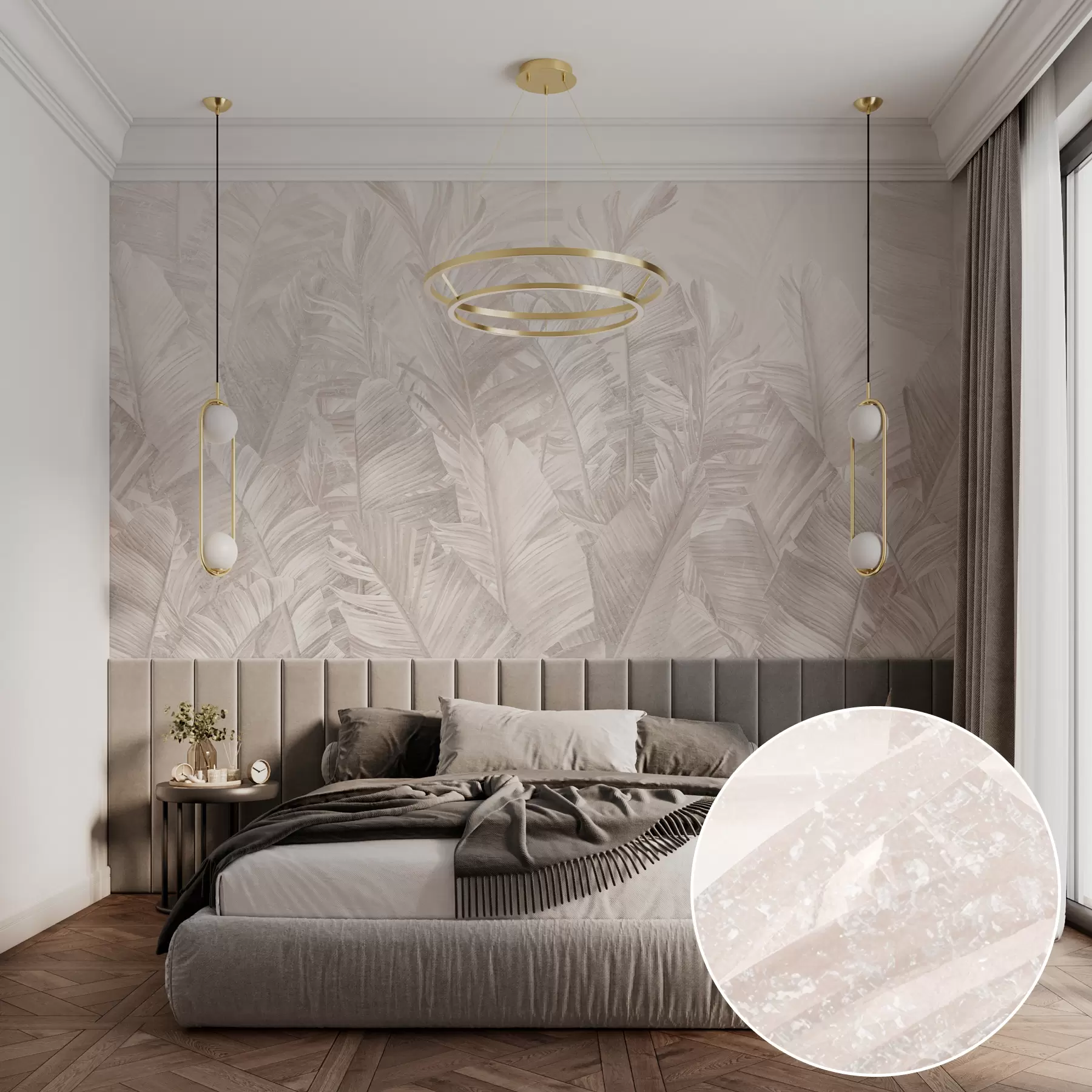 murales de pared Hojas tropicales beige de moda u98951