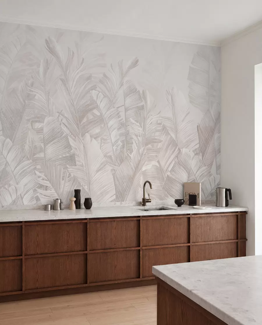 murales de pared Hojas tropicales beige de moda u98951