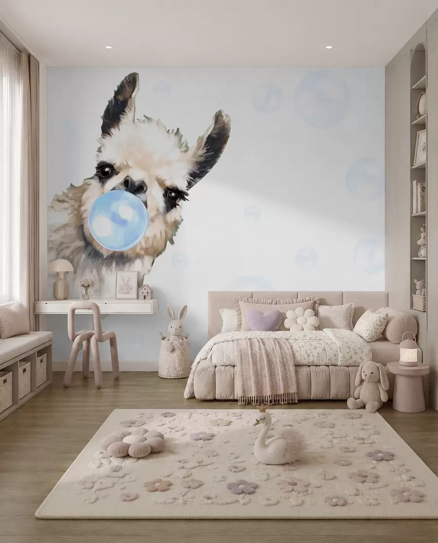 murales de pared Llama con chicle azul u98952v1