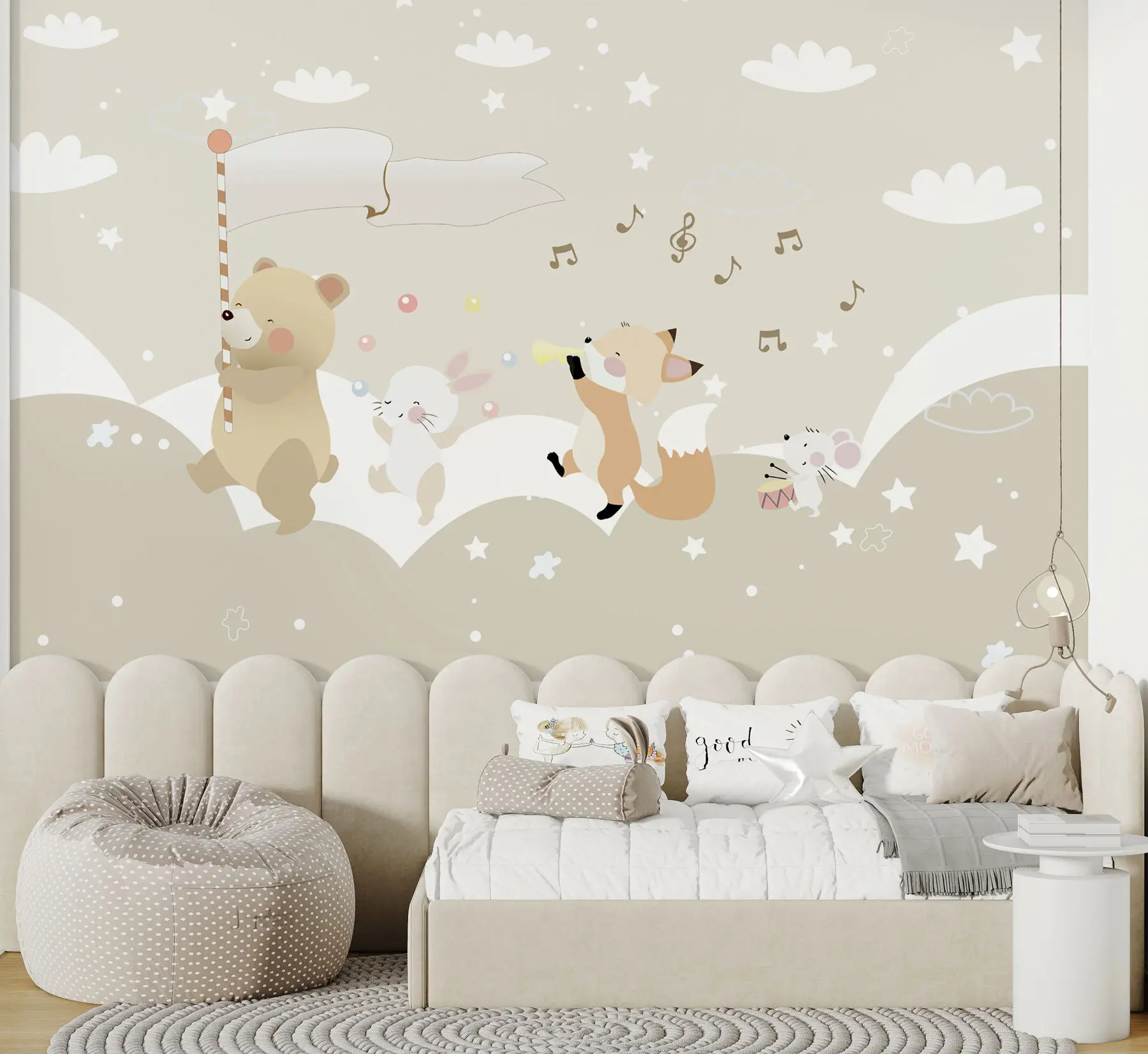 murales de pared Diseño de papel pintado para habitación infantil con simpáticos animales en tonos rosas u98969