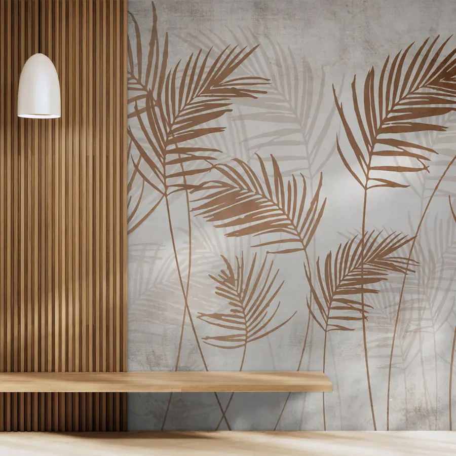 murales de pared Diseño de papel pintado con árboles tropicales y hojas en el bosque brumoso u98974