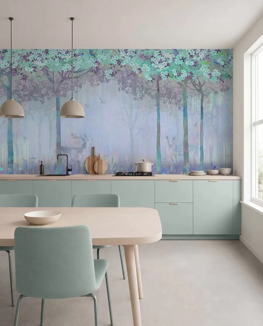 murales de pared Ciervo en un bosque azul u62100v1