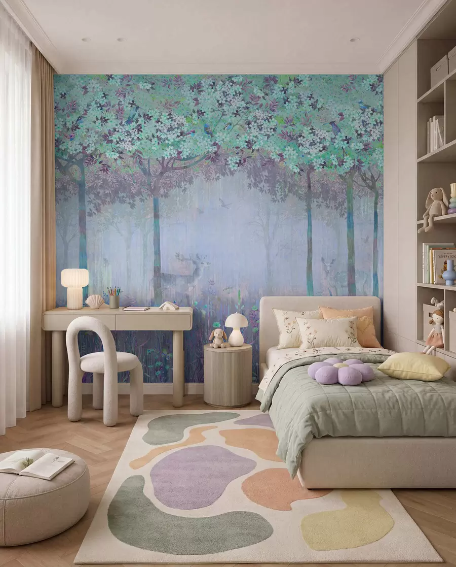 murales de pared Ciervo en un bosque azul u62100v1
