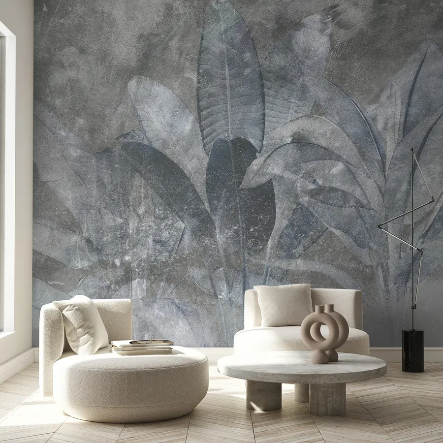 murales de pared Hojas de plátano sobre fondo de piedra u73884v3