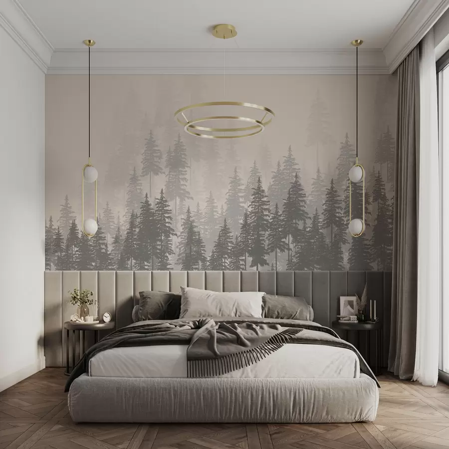 murales de pared Ilustración monocromática de un bosque siempre verde u99076
