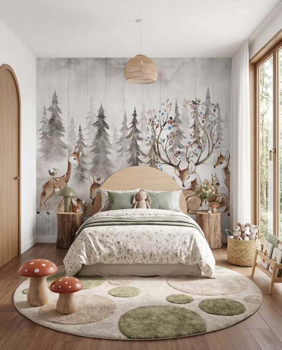 murales de pared Bosque de acuarelas con renos u98679