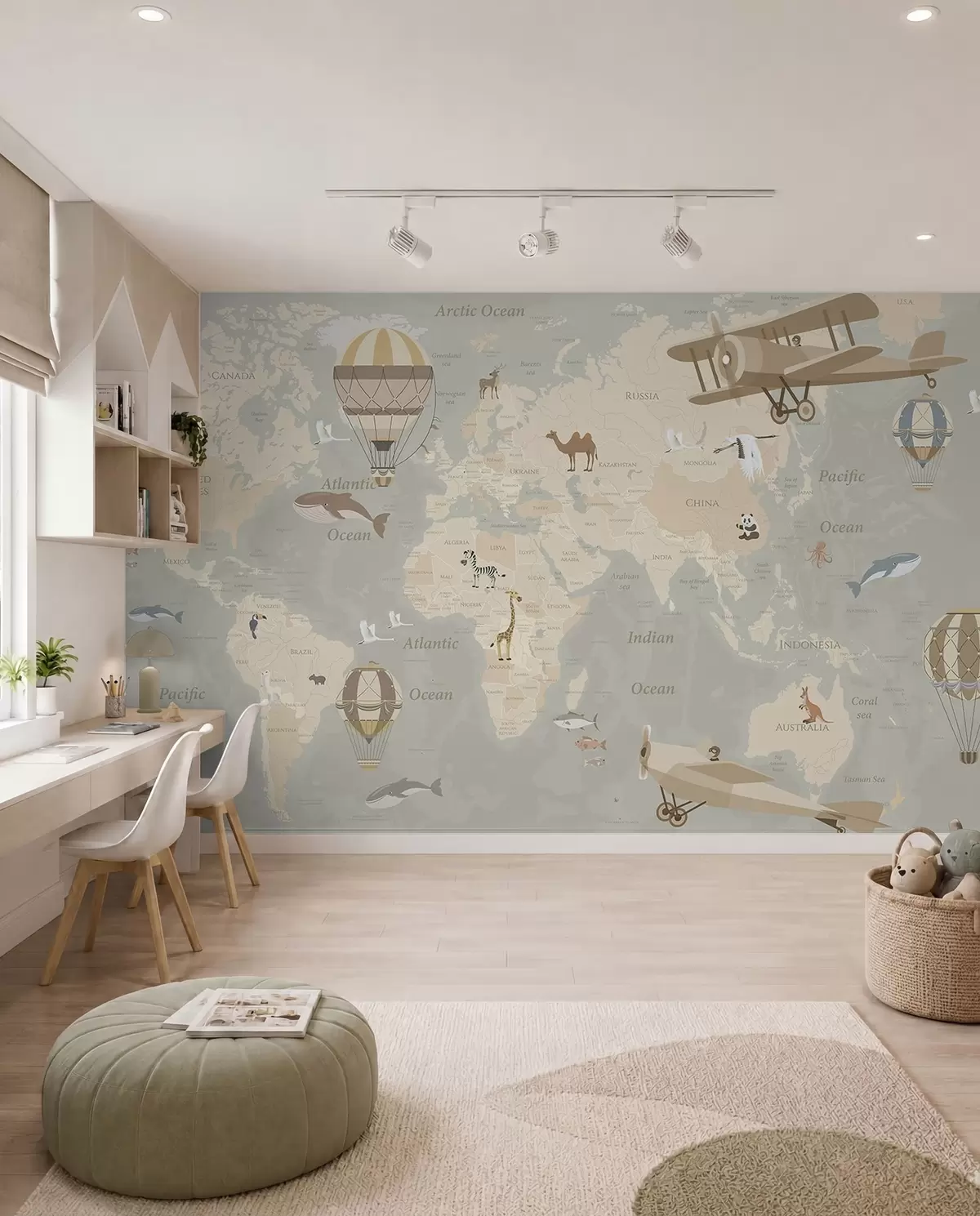 murales de pared Mapamundi con globos II u36066d2