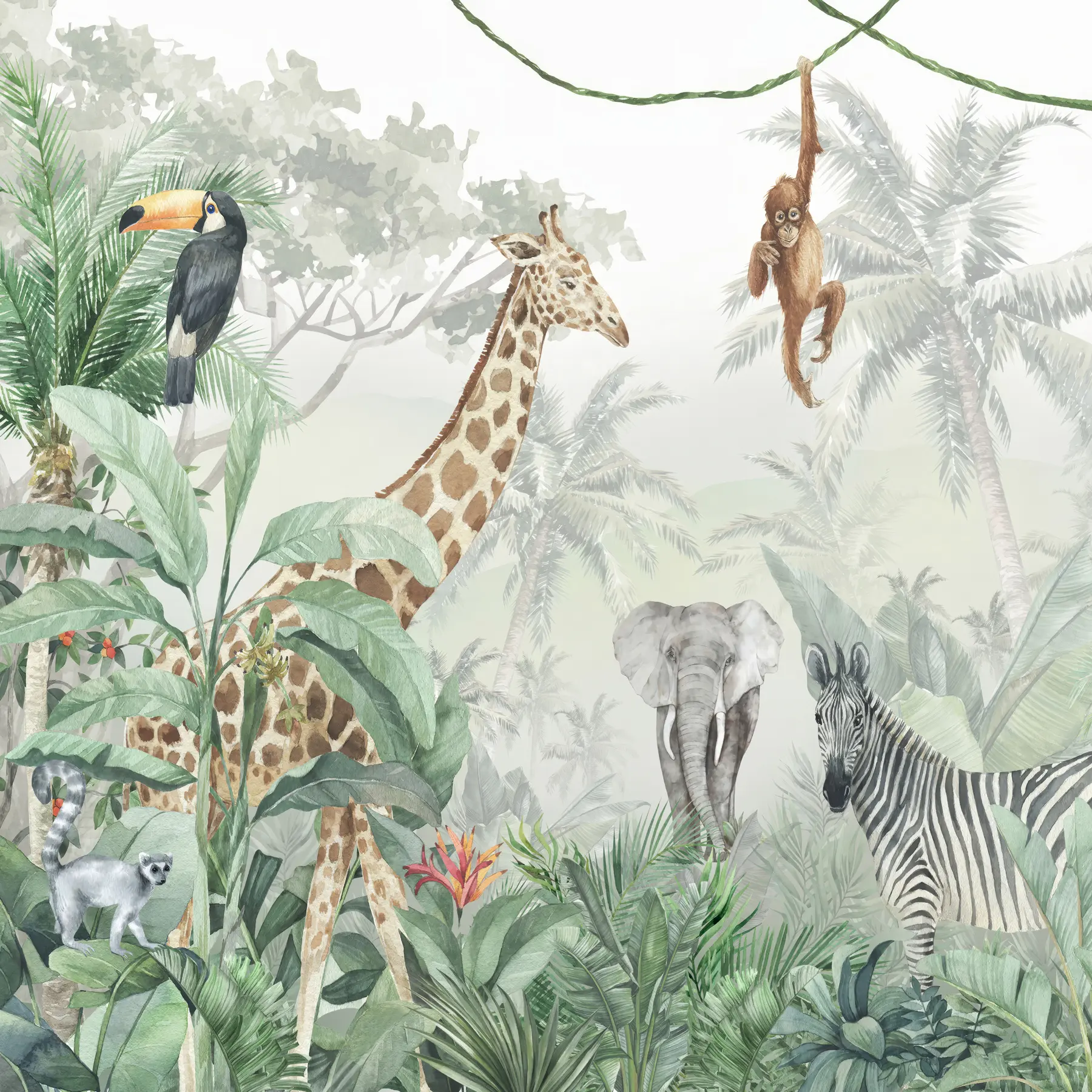 murales de pared Panorama de la selva con animales u74709d1