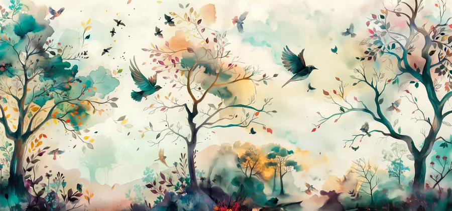 murales de pared Los colores de los pájaros en las ramas otoñales u99612