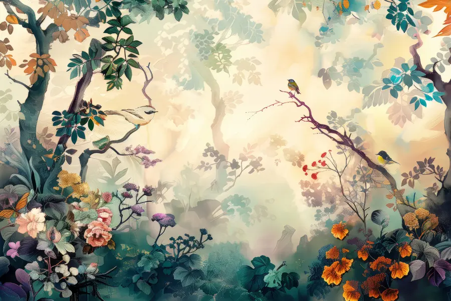 murales de pared Colores de pájaros en el bosque u99610