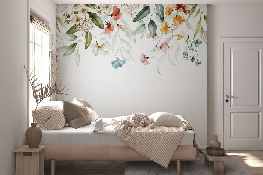 murales de pared Flores y hojas sobre fondo blanco u99495